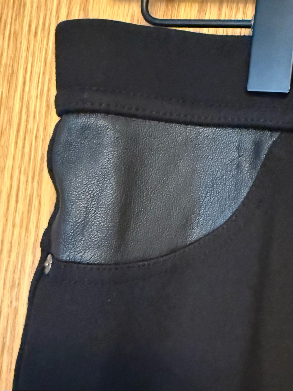DKNY Black Dress Pants with Leather-Trim Pocket